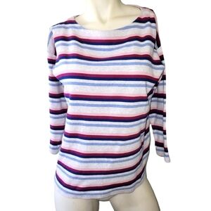J. Jill Striped Ribbed 3/4 Sleeve Tee